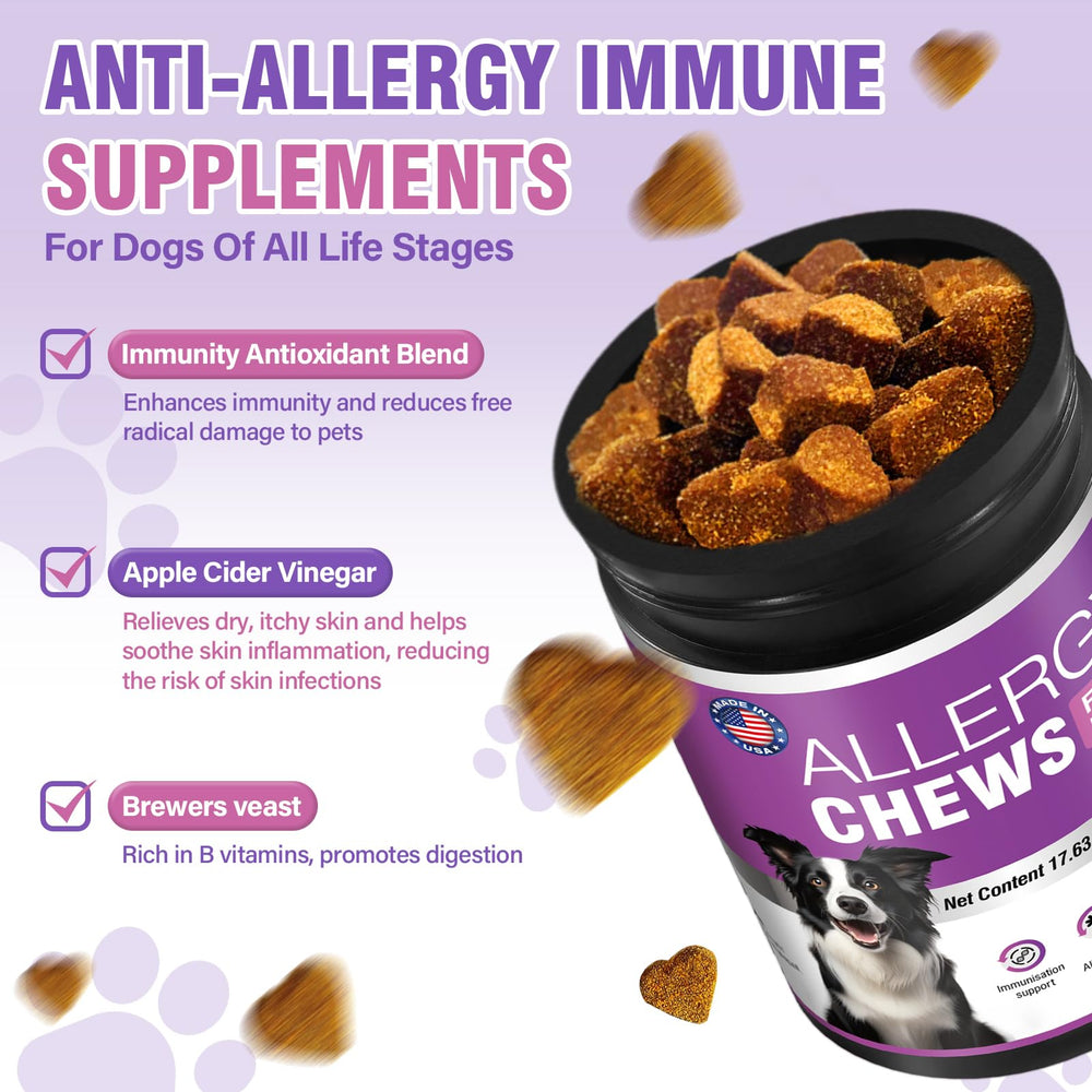 TTLXRI Dog Allergy Chews ingredients feature salmon oil and probiotics for healthy skin.