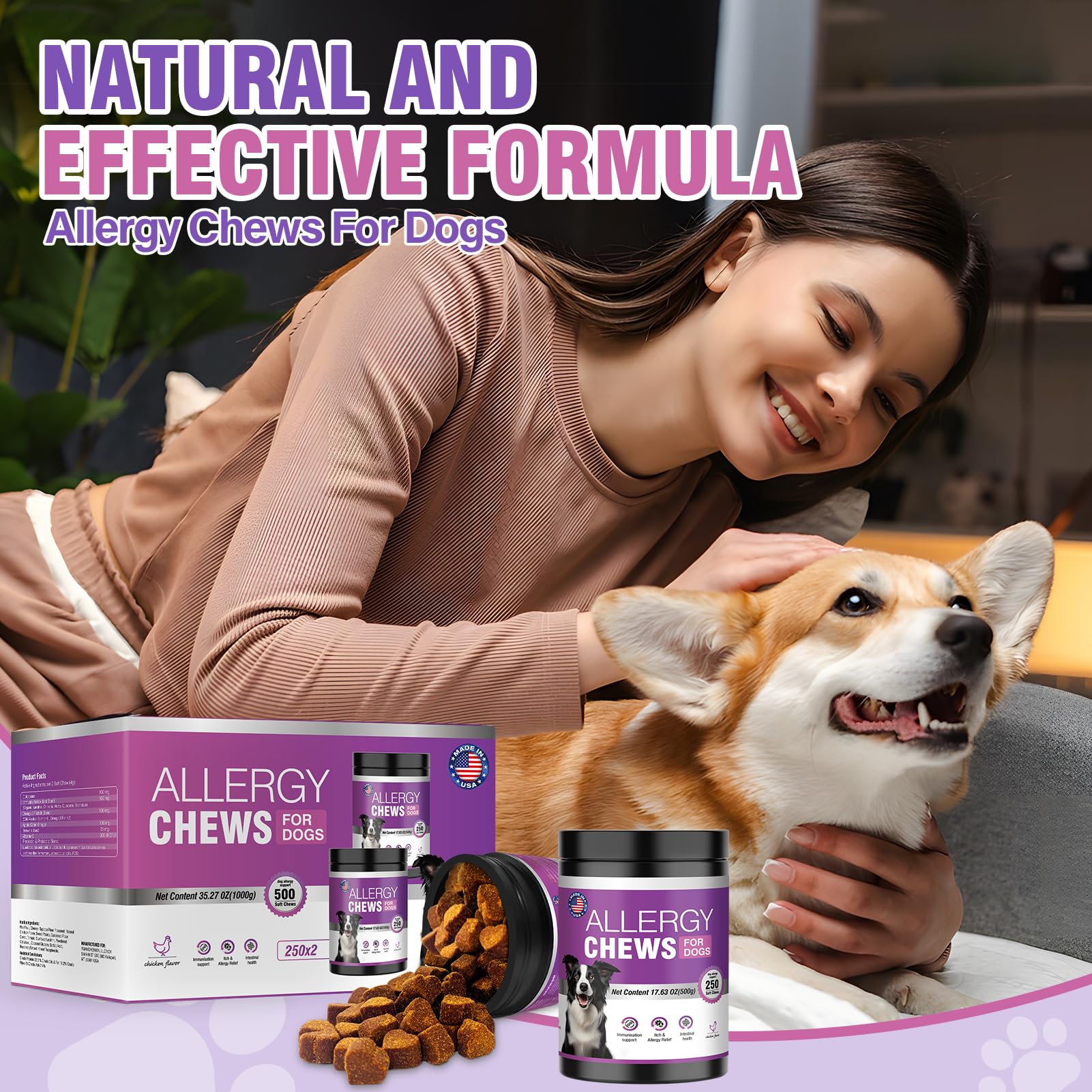 TTLXRI Dog Allergy Chews no-grain formula supports easy feeding routines.