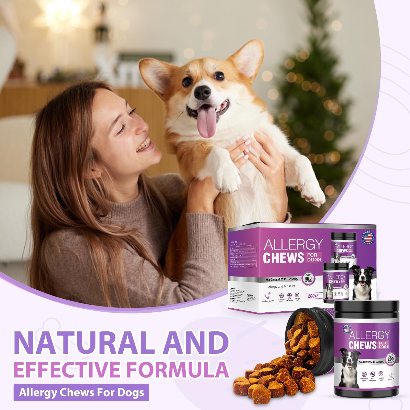 TTLXRI Dog Allergy Chews probiotics – aids digestion and immune support.