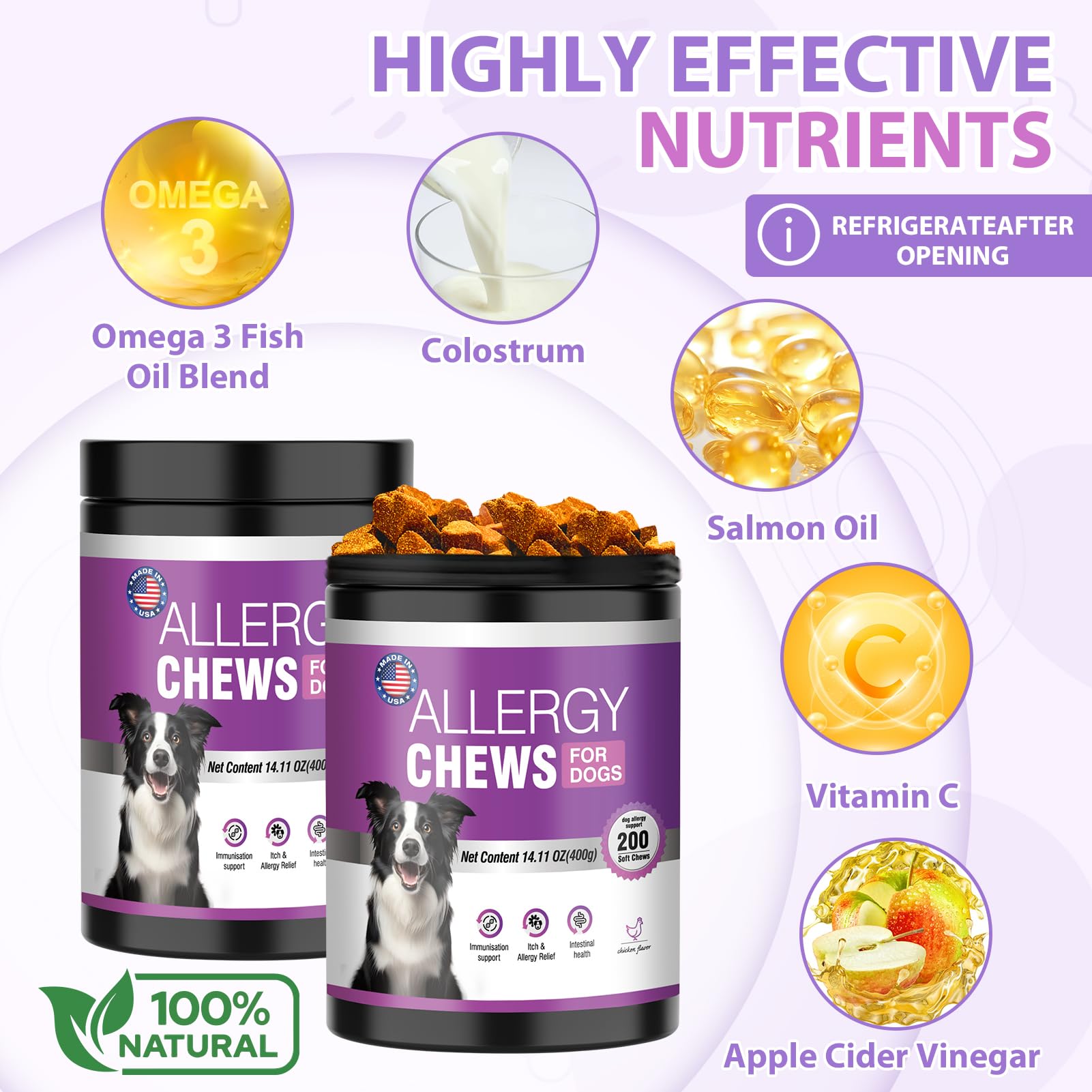 TTLXRI dog allergy chews taste appeal with chicken flavor and easy feeding