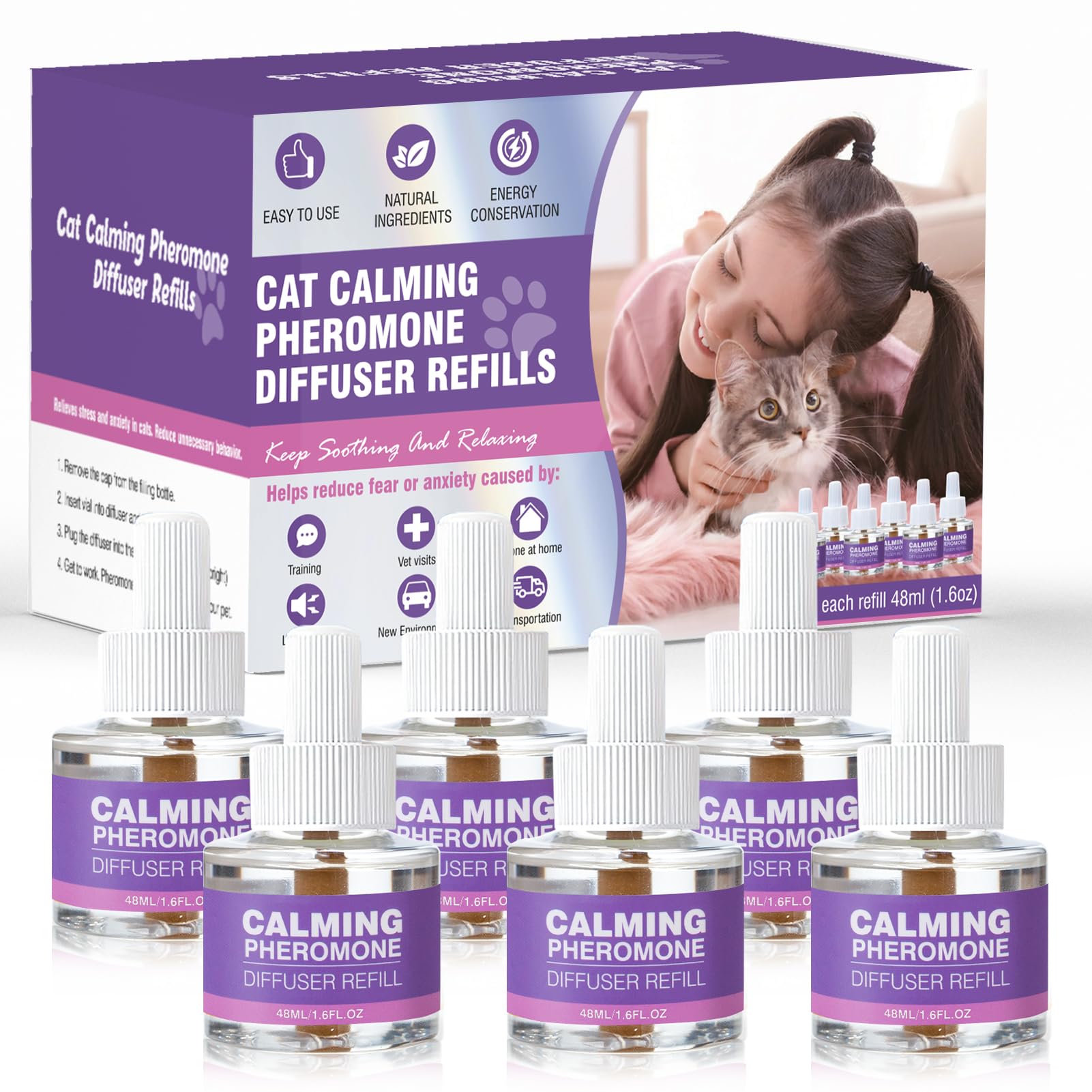 TTLXRL cat-diffuser-refill-6pack-48ml promotes calm for multi-cat households.
