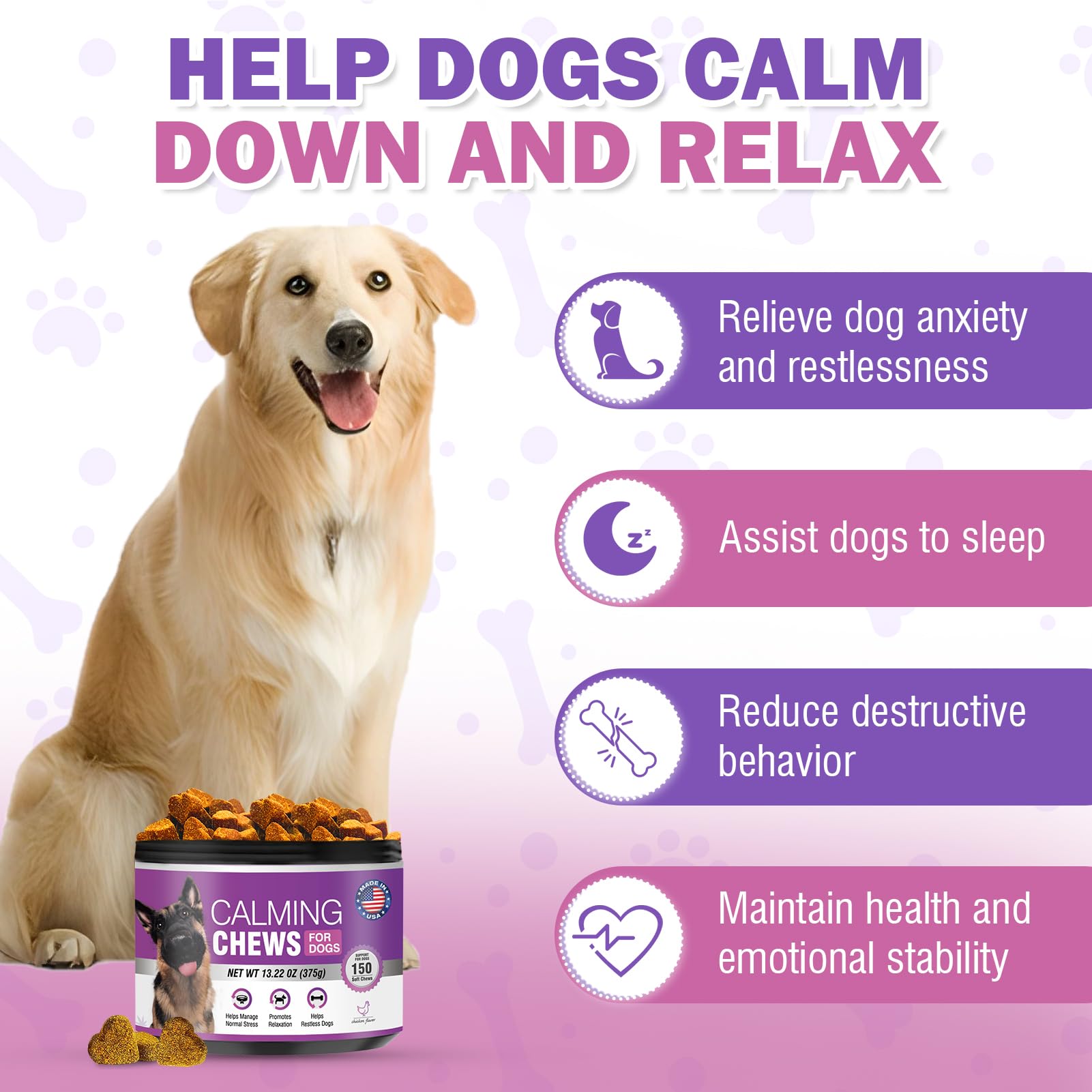 TTLXRL dog calming chews chicken-flavor pack boosts appetite during stressful moments.