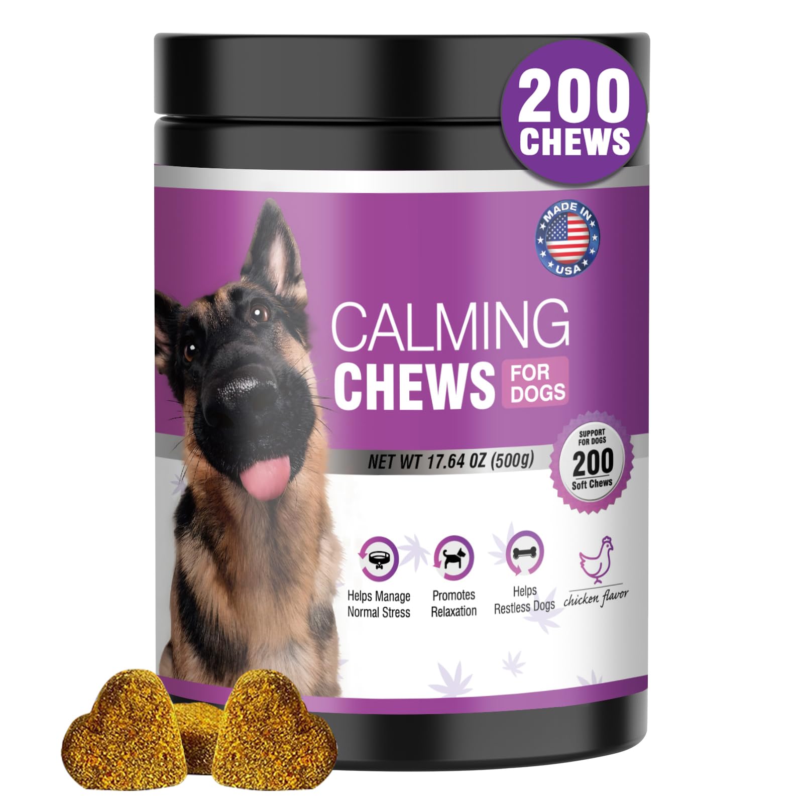 TTLXRL hemp calming chews 200ct packshot showing long-term anxiety support packaging
