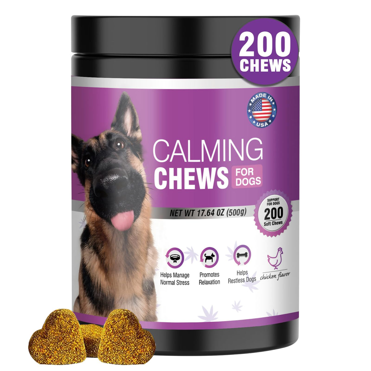 TTLXRL hemp calming chews 200ct packshot showing long-term anxiety support packaging