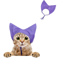 TTMIMIK adjustable pet shower cap purple worn protects ears during bath time.