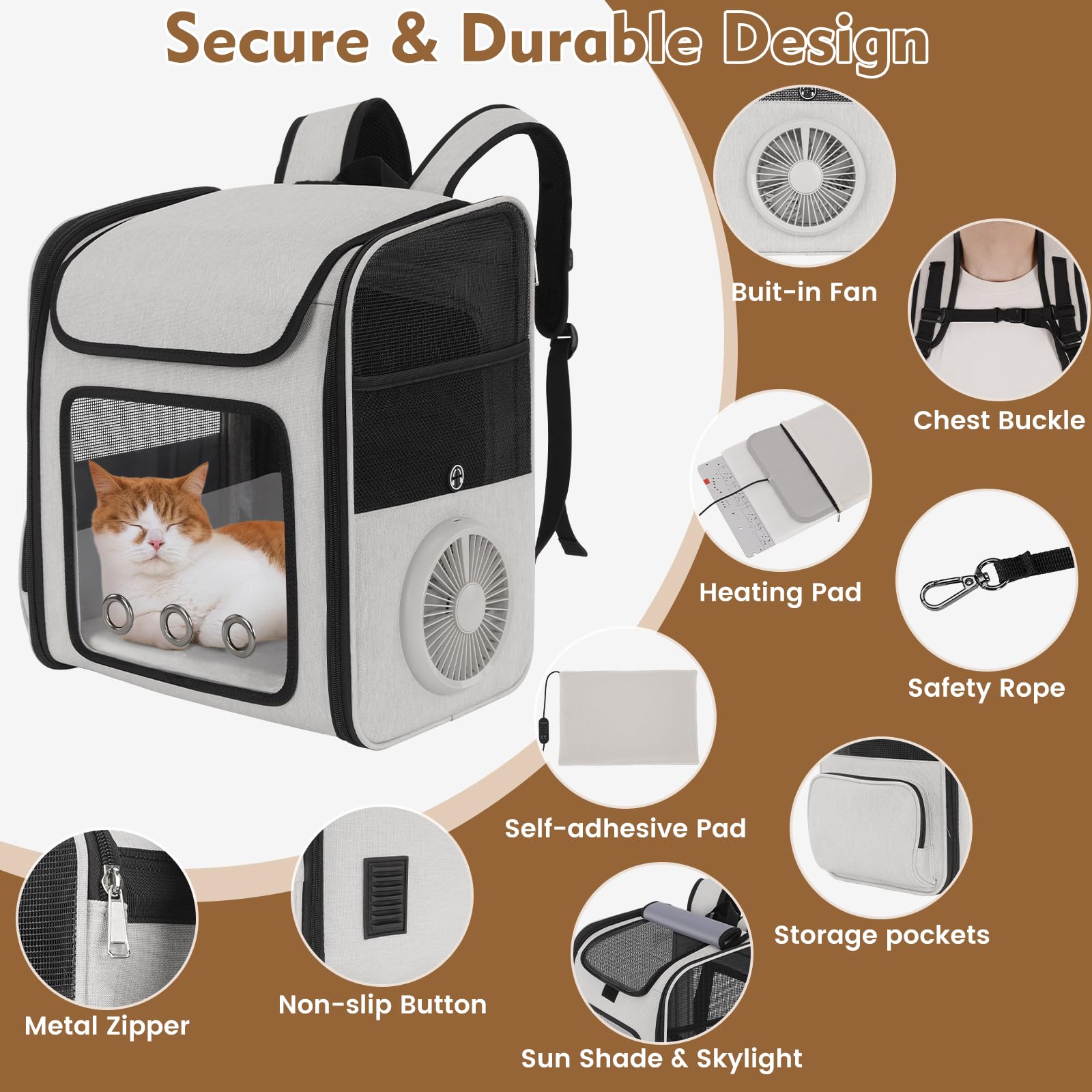 TTPet ergonomic shoulder straps support comfortable wear for long journeys.