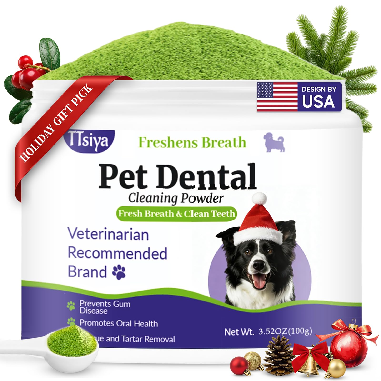TTsiya dog teeth cleaning powder bottle for simple daily dental care in dogs