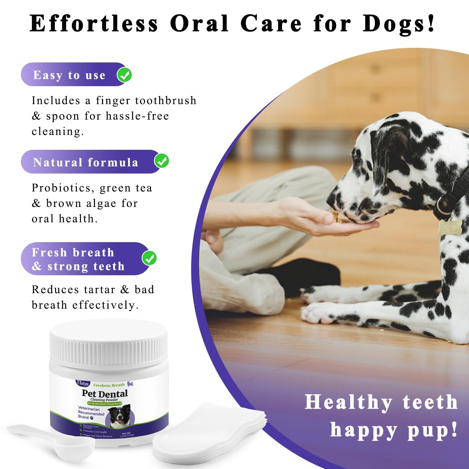 TTsiya owner adding powder to food demonstrates effortless oral care for dogs