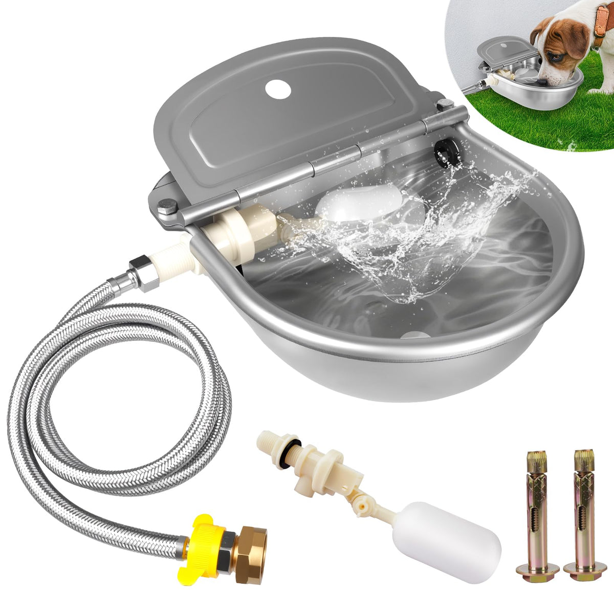 TUHPIBK automatic water dispenser outdoors keeps dogs hydrated with steady supply.