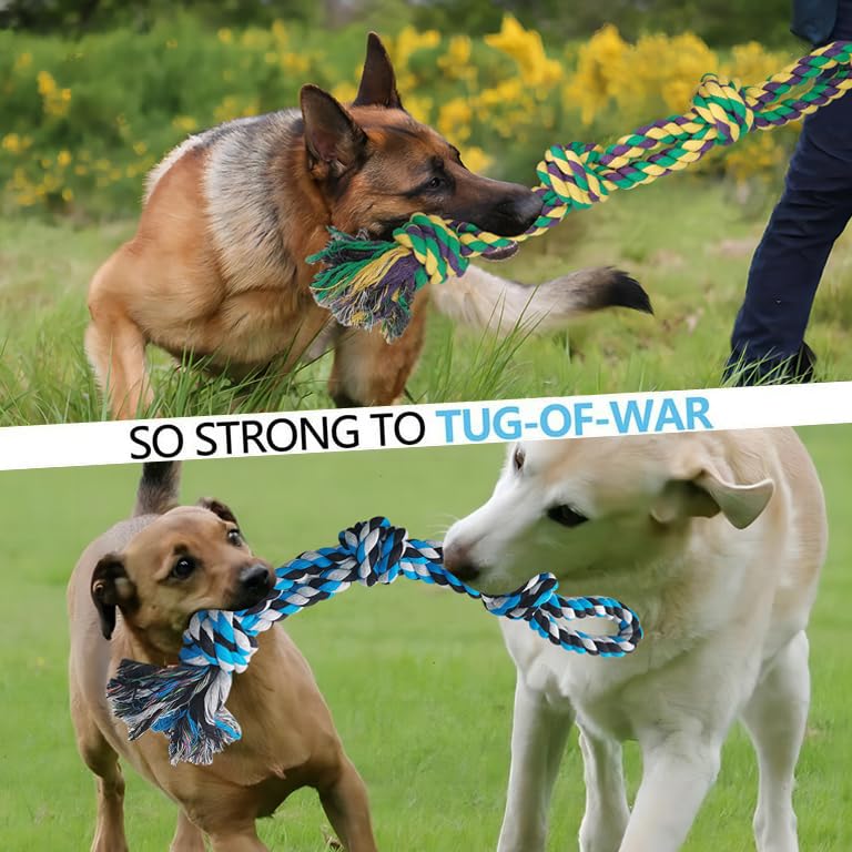 TUAHOO dog rope toy dental-cleaning closeup highlighting flossing between teeth