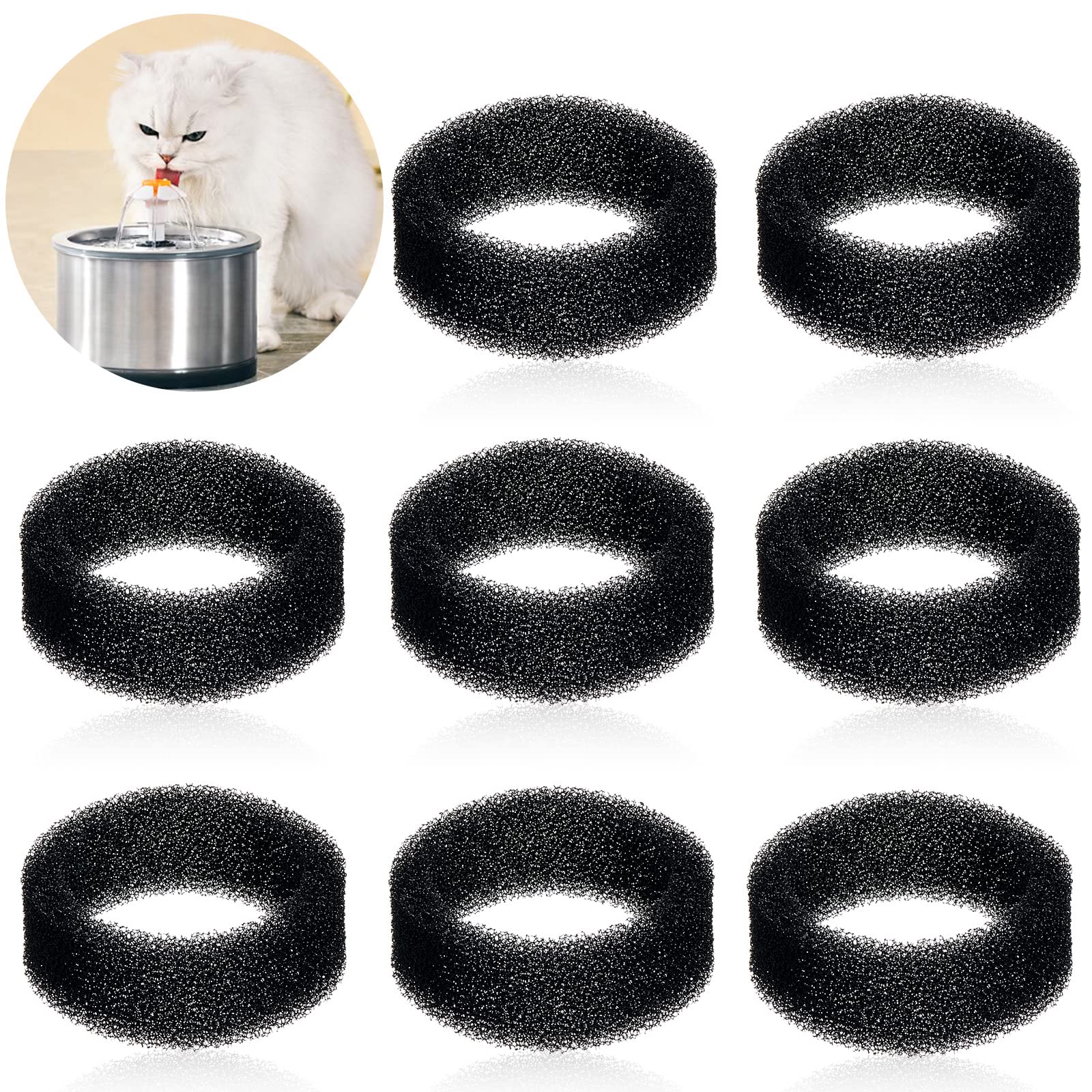 Tuanse cat fountain filter round foam 8pcs pack keeps water fresh