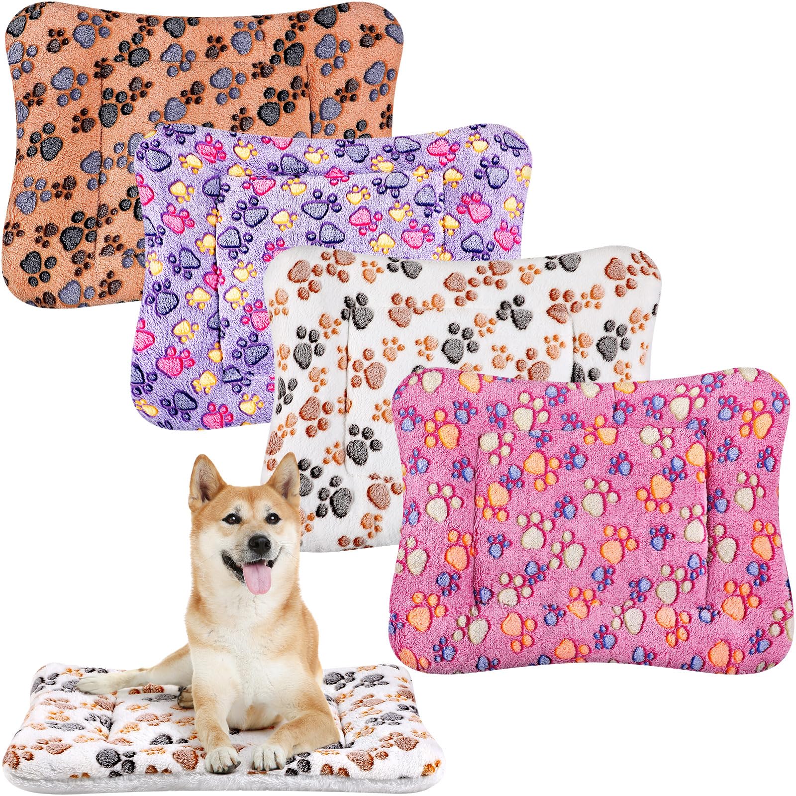 Tuanse four-pack paw-pattern bed mats brighten crates for small pets.