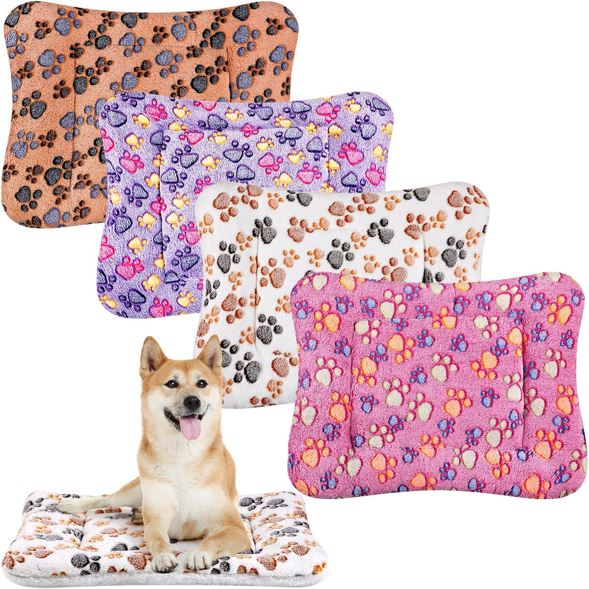 Tuanse four-pack paw-pattern bed mats brighten crates for small pets.