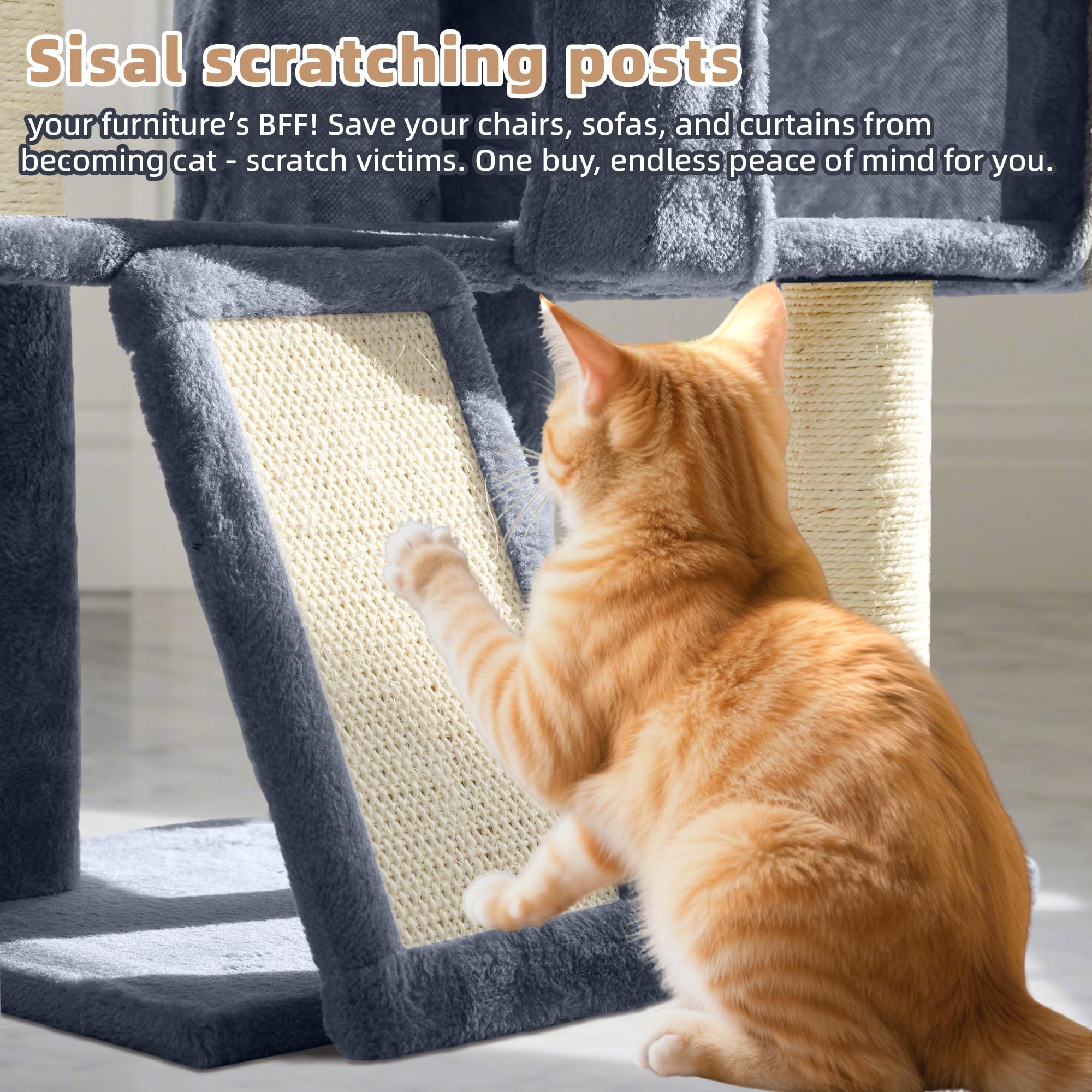 Tuaoeef cat tree with quick assembly using pre-drilled parts.