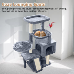 Tuaoeef cat tree sturdy platforms encourage climbing and rest.