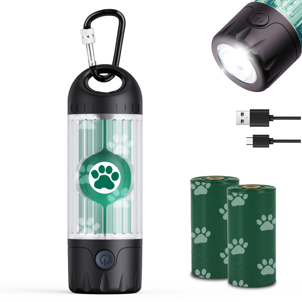 Tubasion 3-in-1 dog poop bag holder with flashlight on leash for safe night walks
