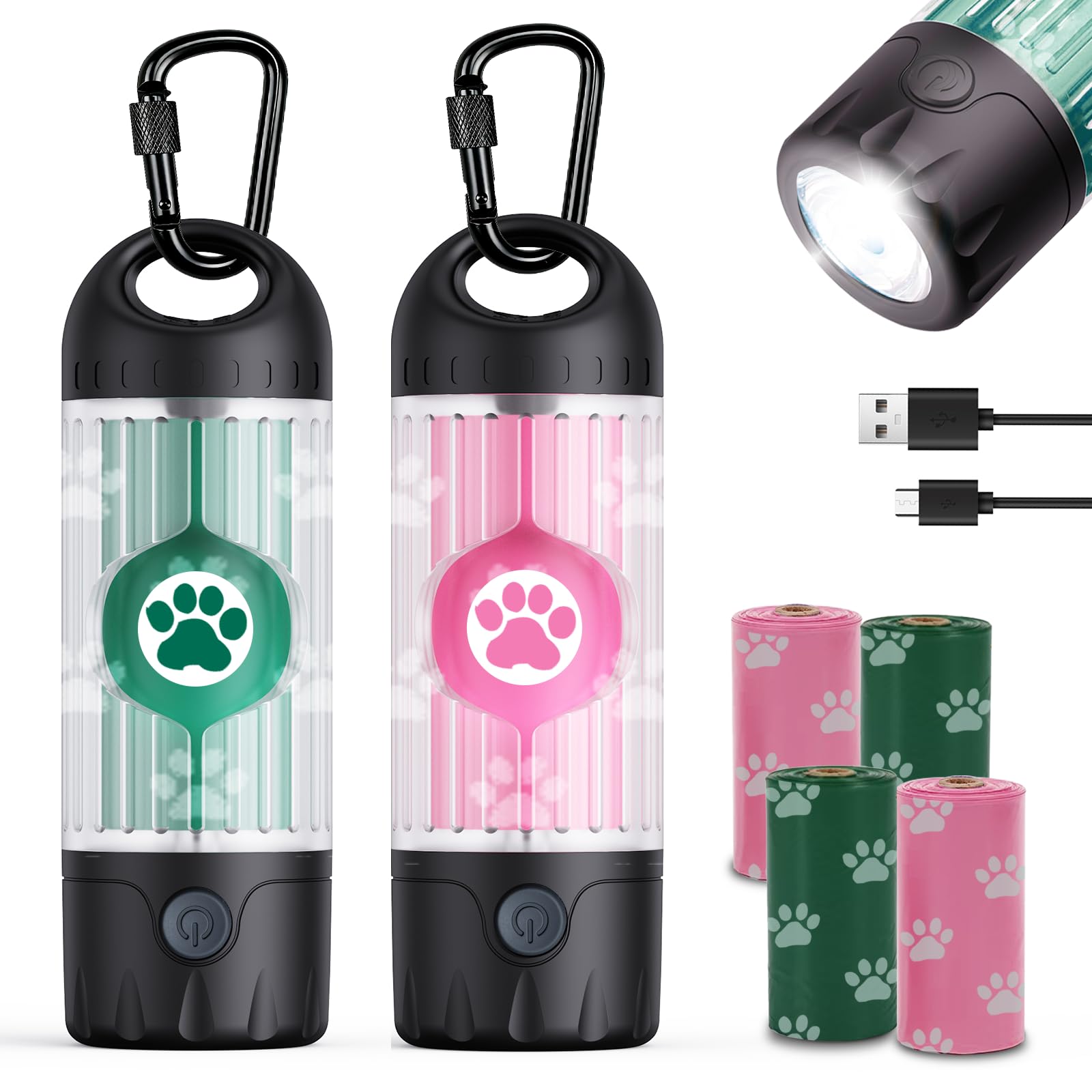 Tubasion 3-in-1 dog poop bag holder front view enhances night visibility during walks