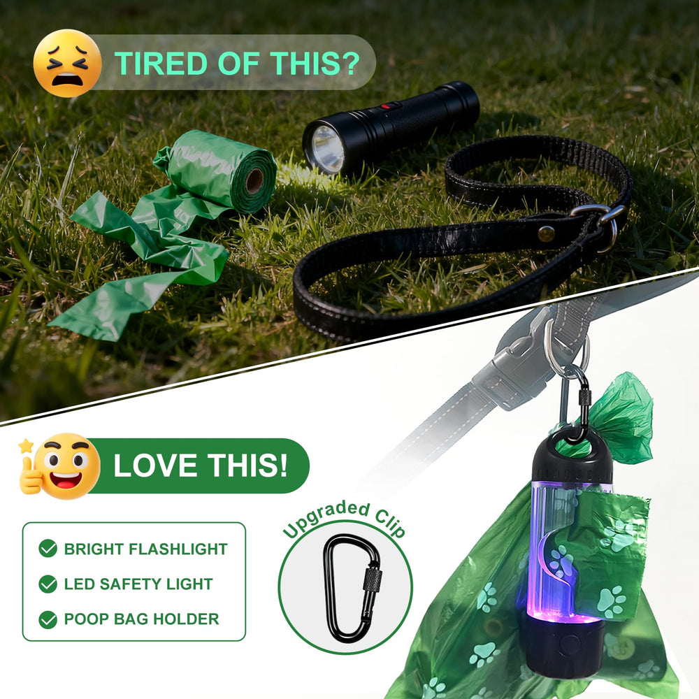 Tubasion 3-in-1 dog poop bag holder on leash during a walk for easy access