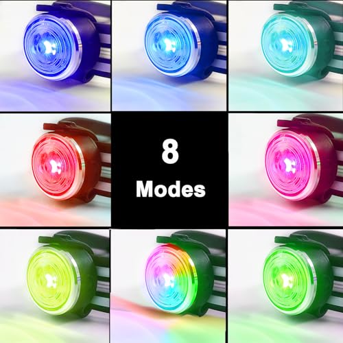 Tubasion dog lights showing eight color modes for customizable nighttime signaling