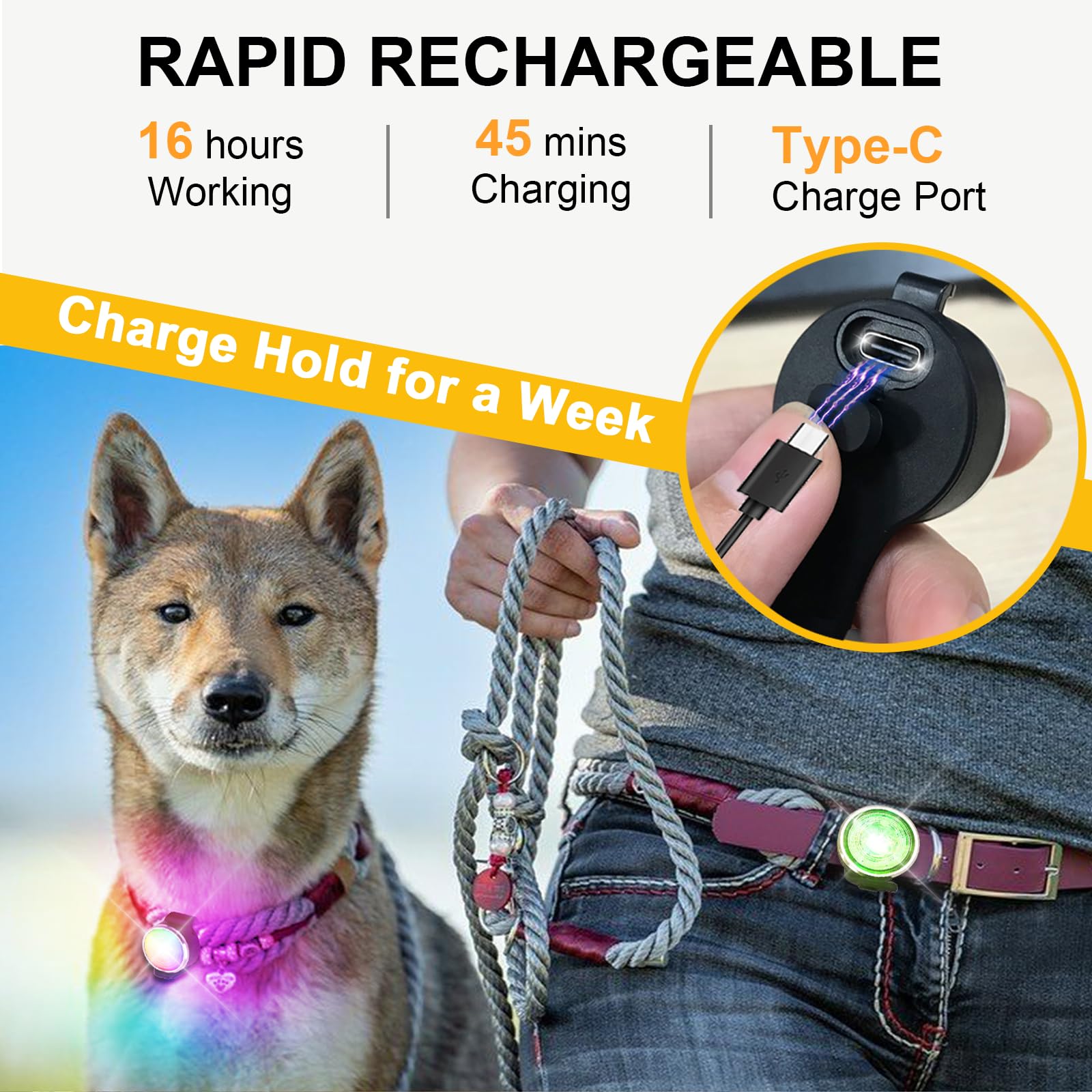 Tubasion dog lights adjustable band fits small to large collars securely.