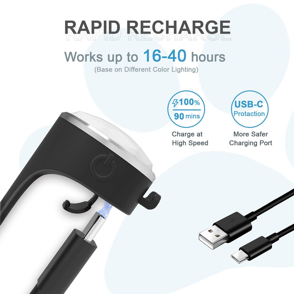 Tubasion USB-rechargeable collar light with long-lasting battery for adventures.