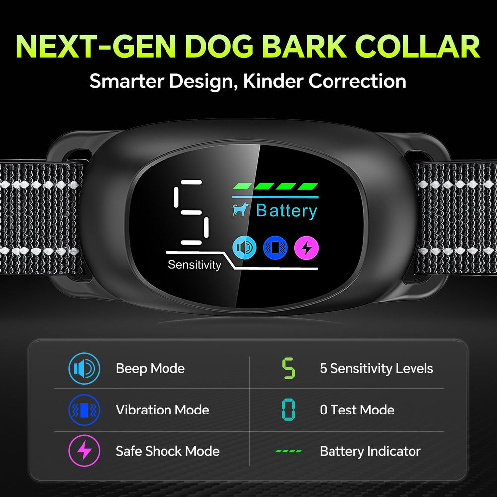 Tucnkac bark collar auto modes highlight gentle beep and vibration options for calmer training.
