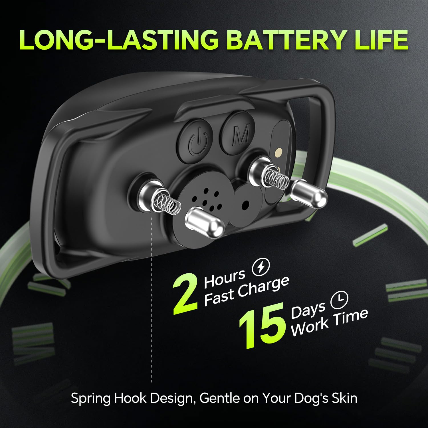 Rechargeable battery supports long training sessions with quick two-hour charging.