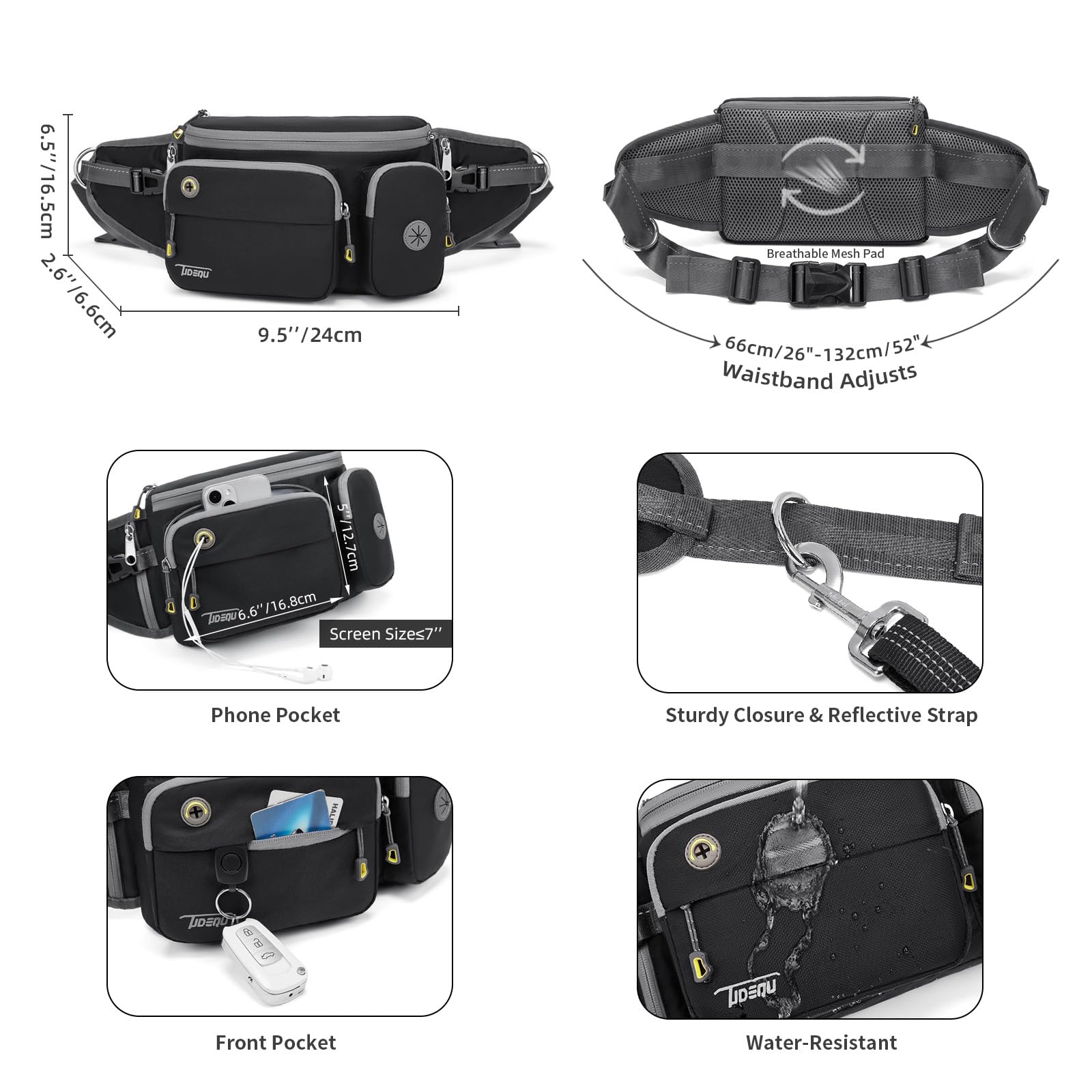 TUDEQU 4-in-1 dog walking belt reflective details boost night safety.