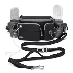 TUDEQU 4-in-1 dog walking belt worn during runs for hands-free control.