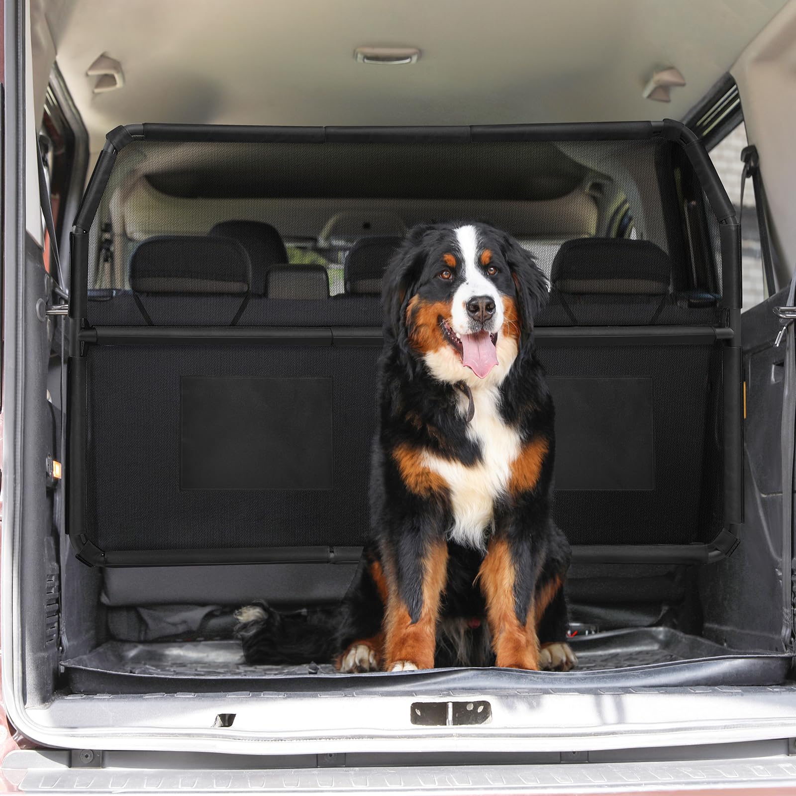 Tuenort dog car barrier 50-inch width enables universal backseat fit.