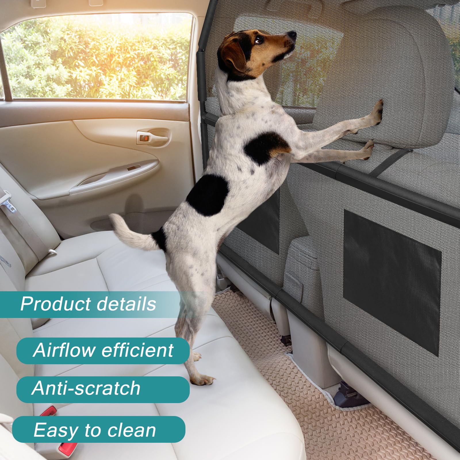 Tuenort dog car barrier see-through mesh for easy pet monitoring.