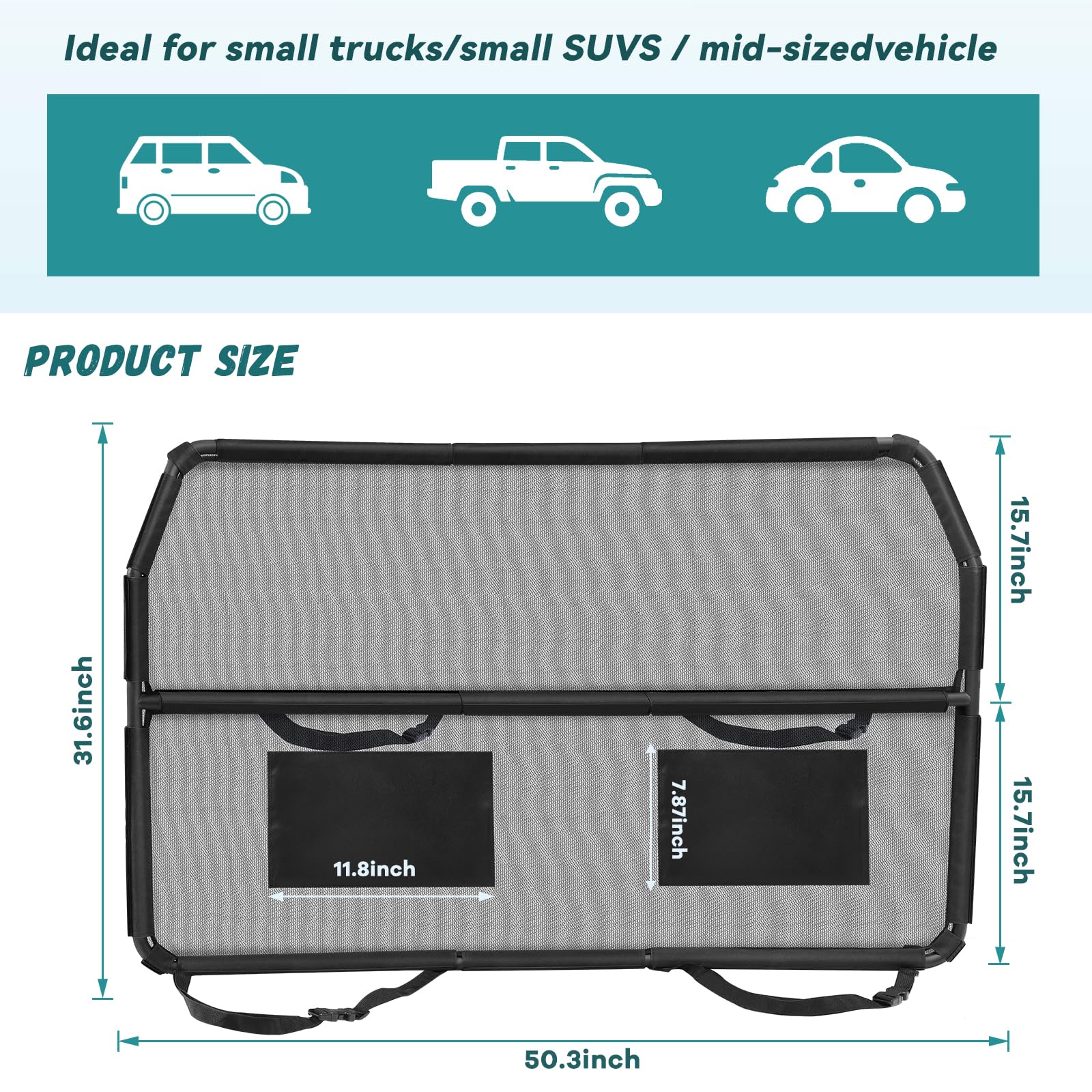 Tuenort dog car barrier demonstrates universal-fit placement in mid-sized vehicles.