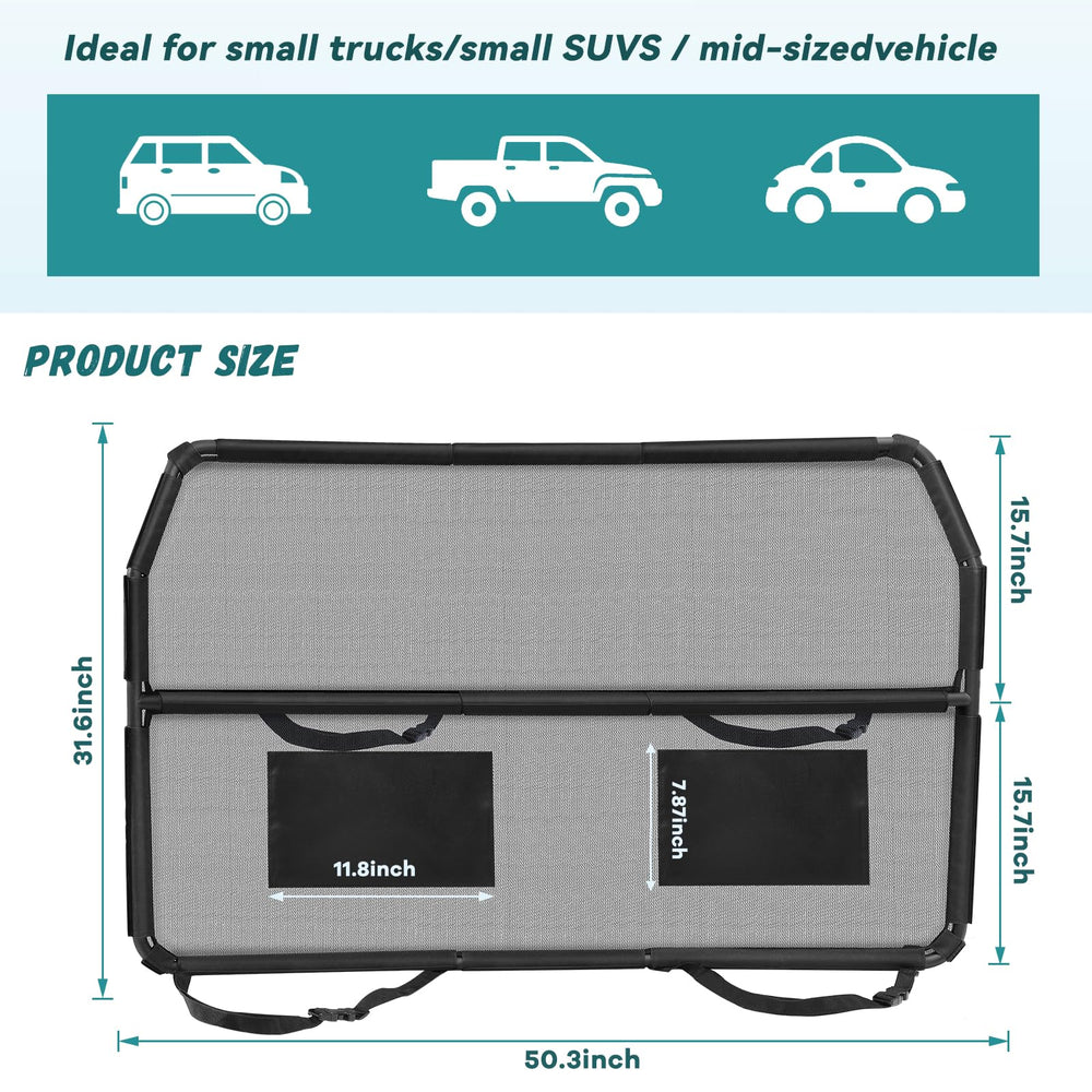 Tuenort dog car barrier demonstrates universal-fit placement in mid-sized vehicles.