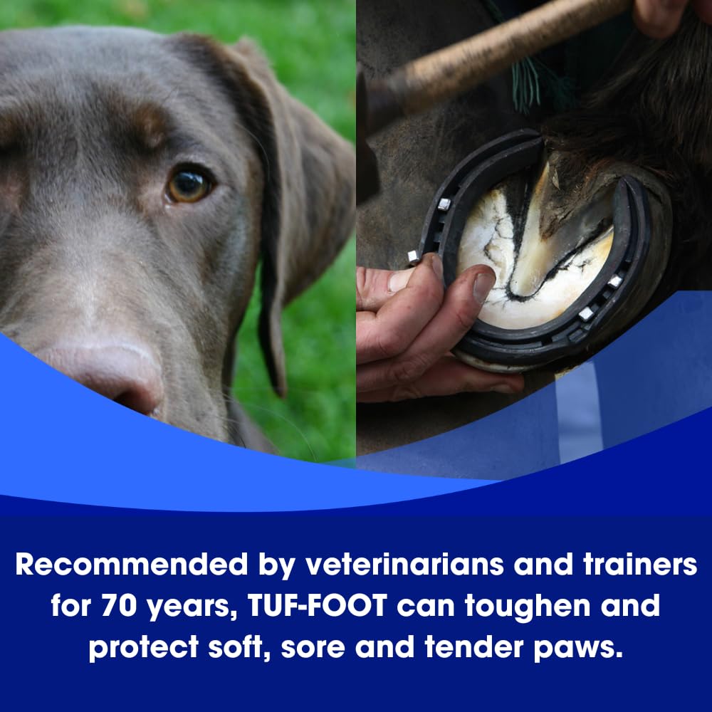 TUF-FOOT paw protection on snow and salt helps prevent irritation.