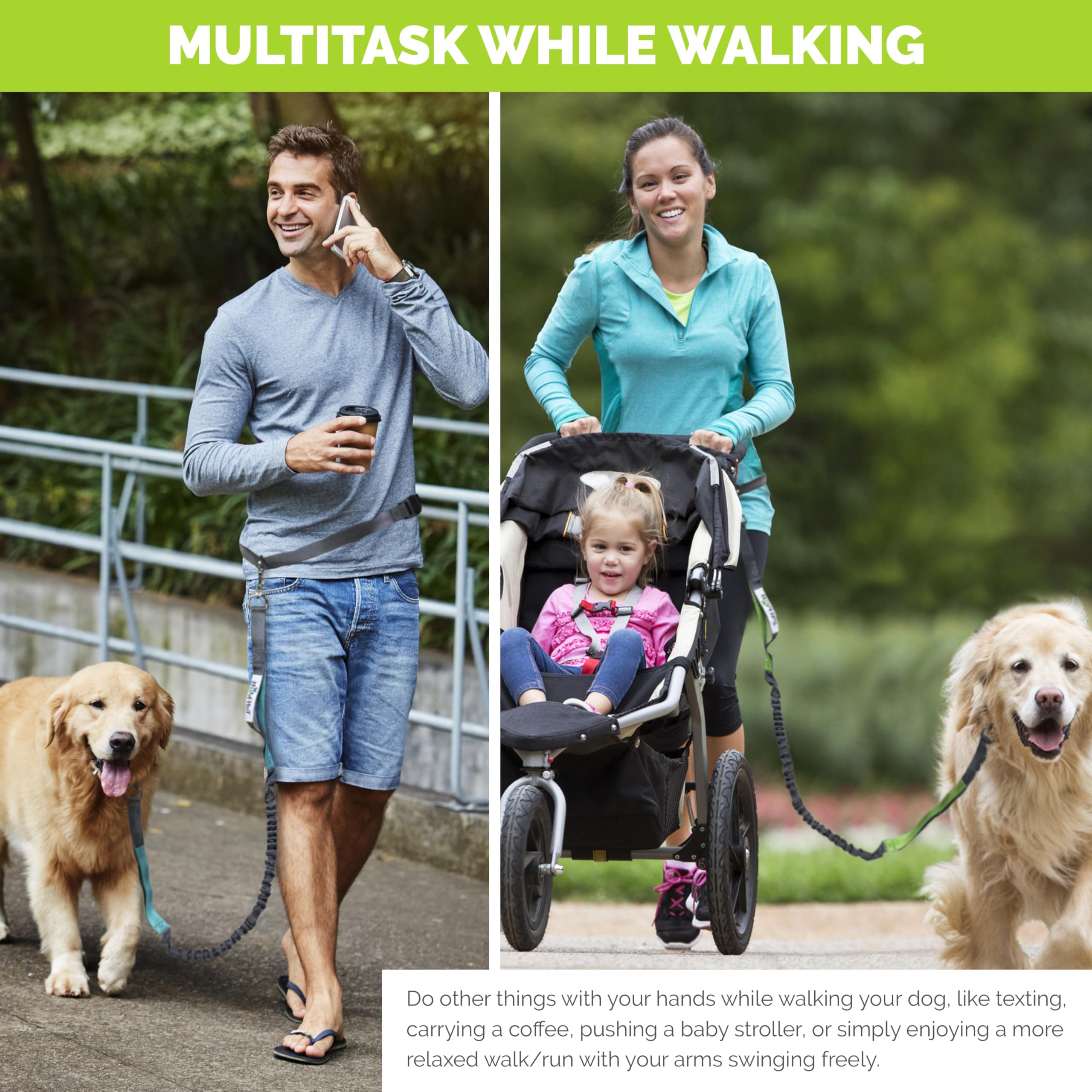 Tuff Mutt hands free leash 4-foot lead provides ample space while you move