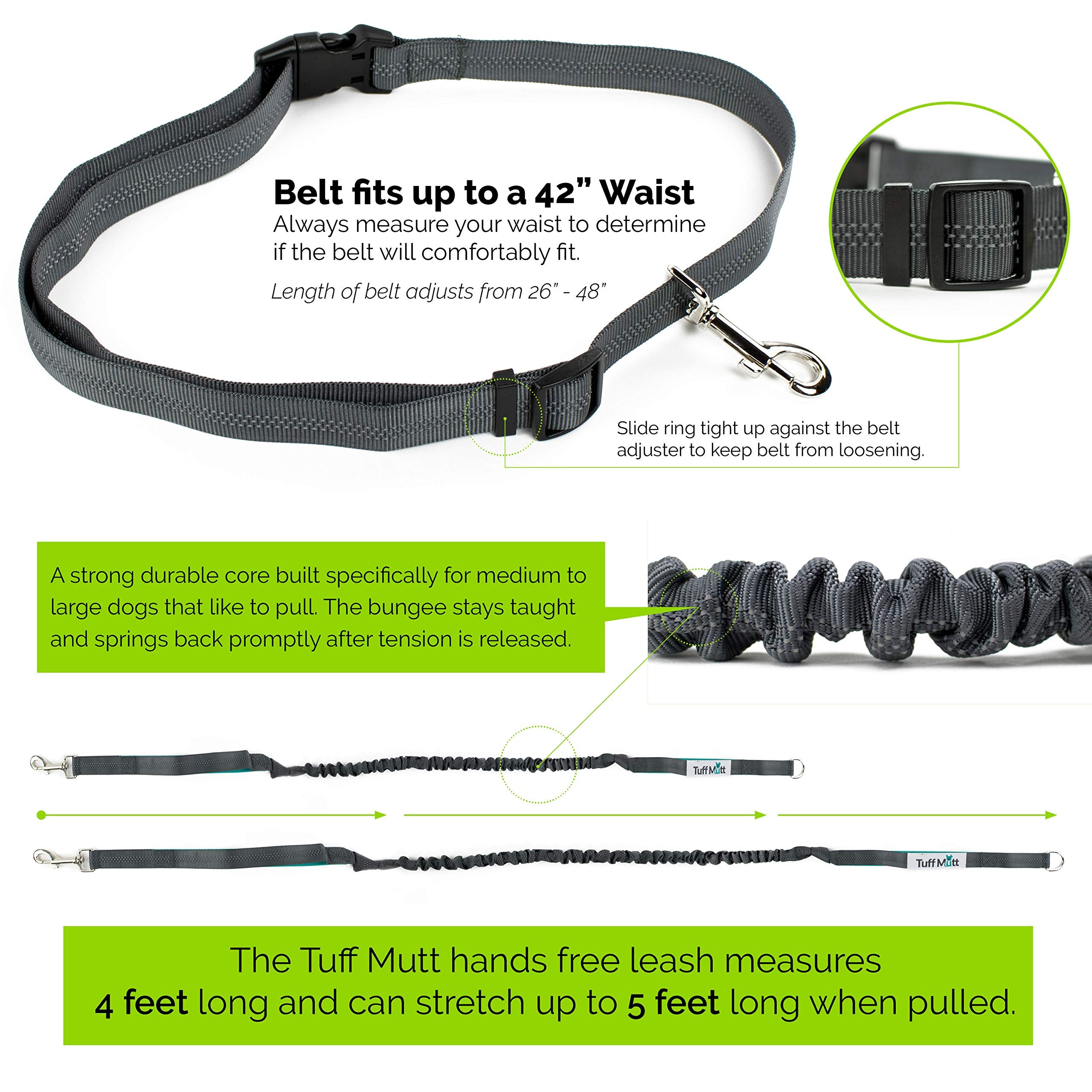 Tuff Mutt hands free leash supports medium to large dogs during hikes and walks