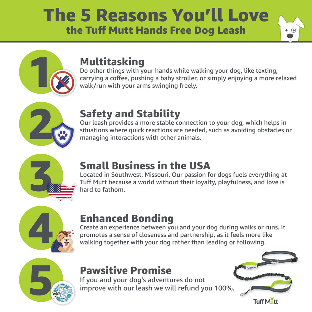 Tuff Mutt Hands-Free Waist Leash with bungee length demonstrates extended comfortable reach.