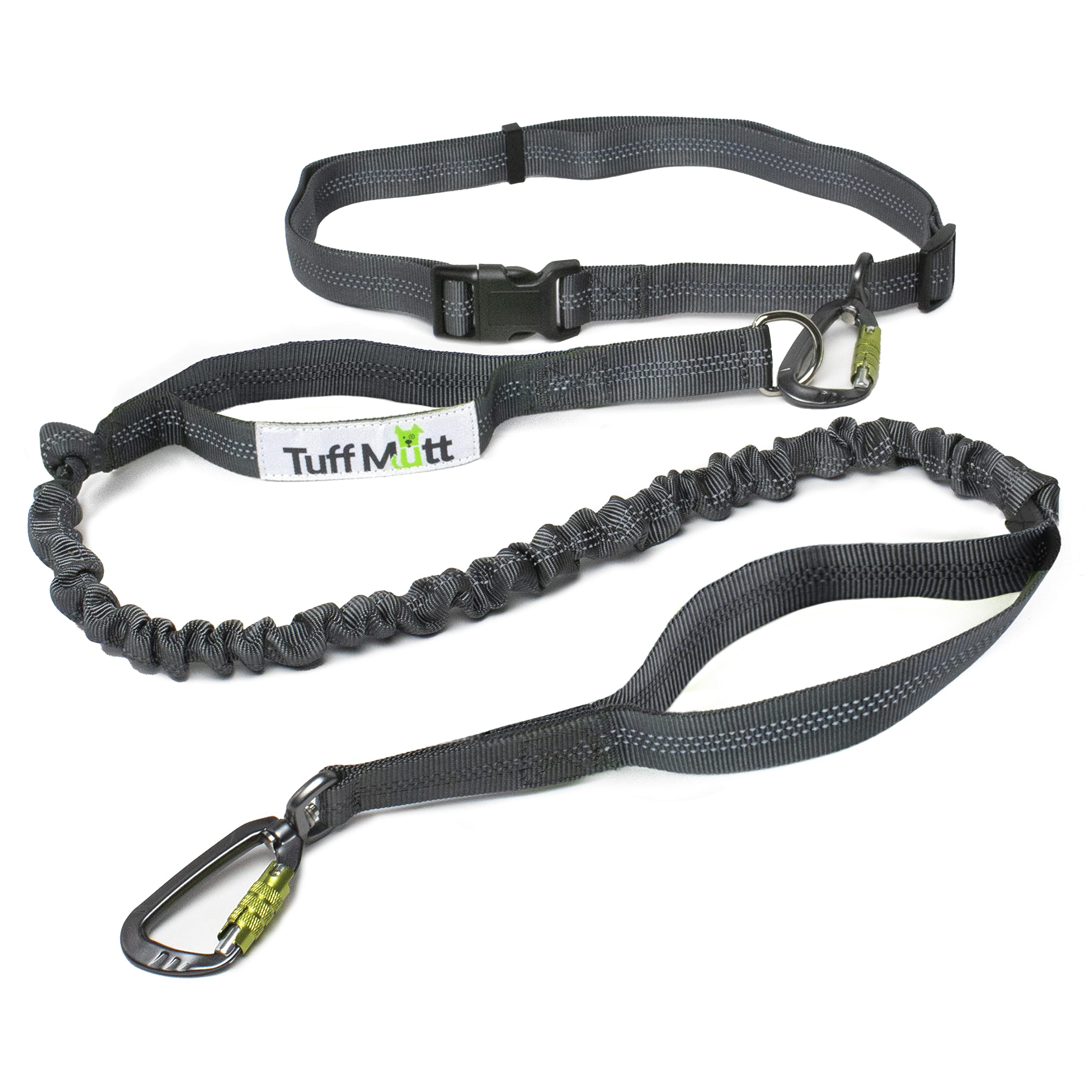 Tuff Mutt hands-free waist leash with carabiner clip for hands-free walking on trails.