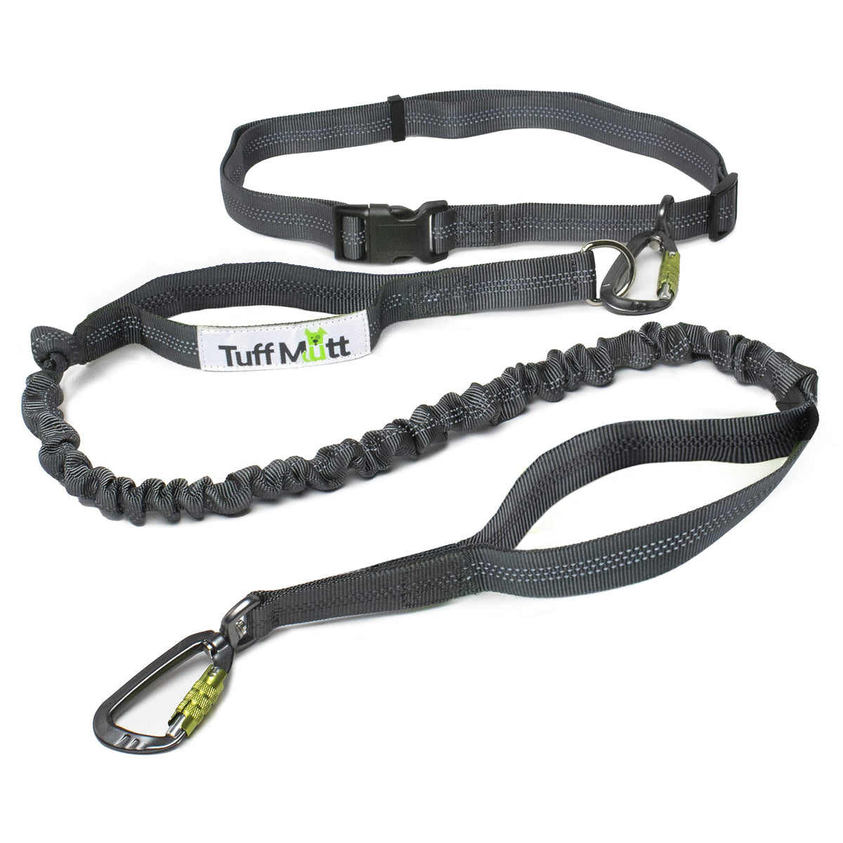 Tuff Mutt hands-free waist leash with carabiner clip for hands-free walking on trails.