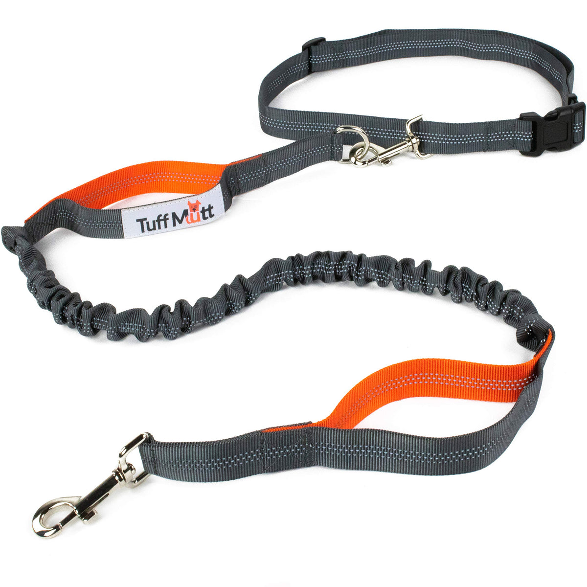 Tuff Mutt hands-free waist leash clip showing smooth glide for versatile control.