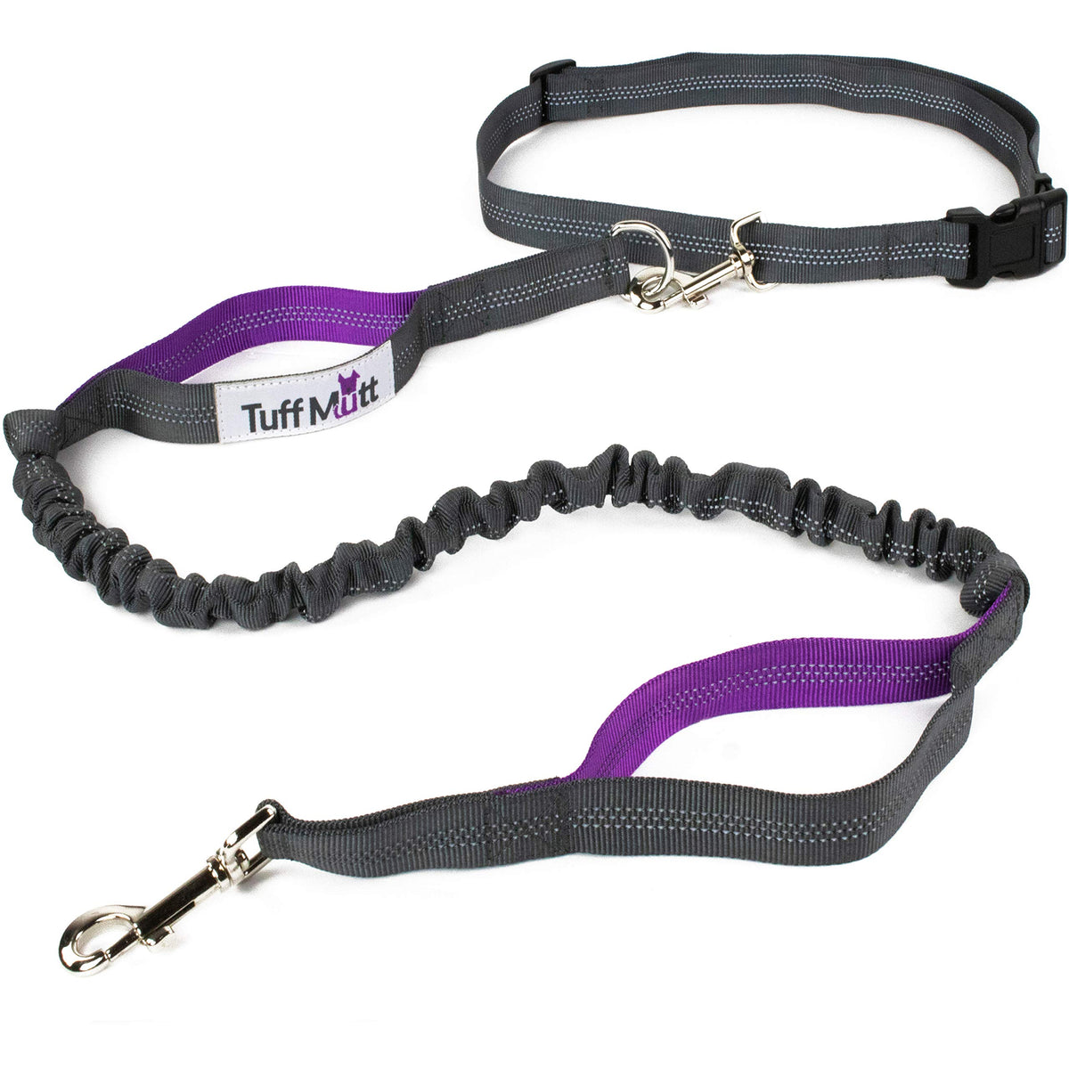 Tuff Mutt hands-free waist leash clip glides smoothly for easy one-handed control.