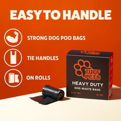Tuff Pets bags with strong handles and tie closure for secure cleanup.