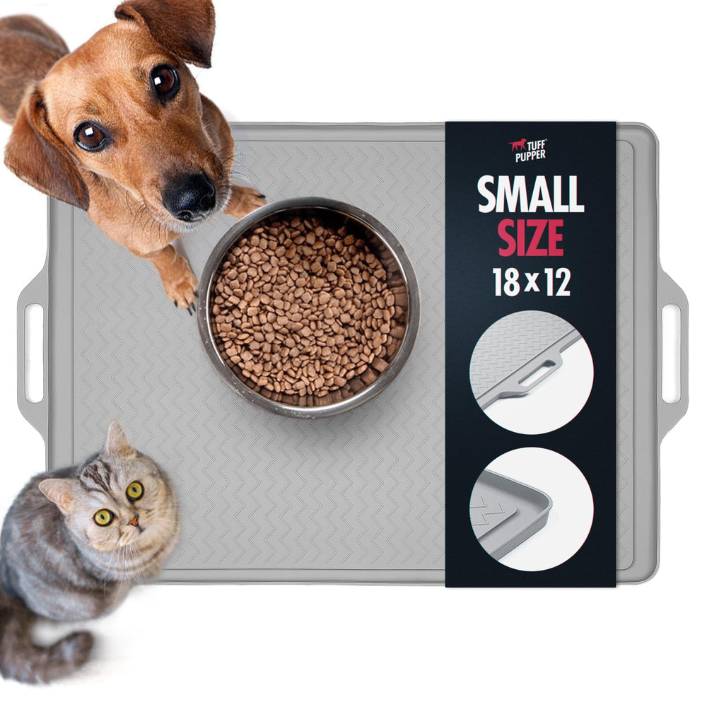 Tuff Pupper 18x12 feeding mat top view compact for small dogs and cats; keeps bowls contained.