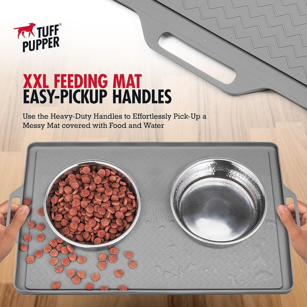 Tuff Pupper feeding mat textured surface prevents bowl movement during meals.