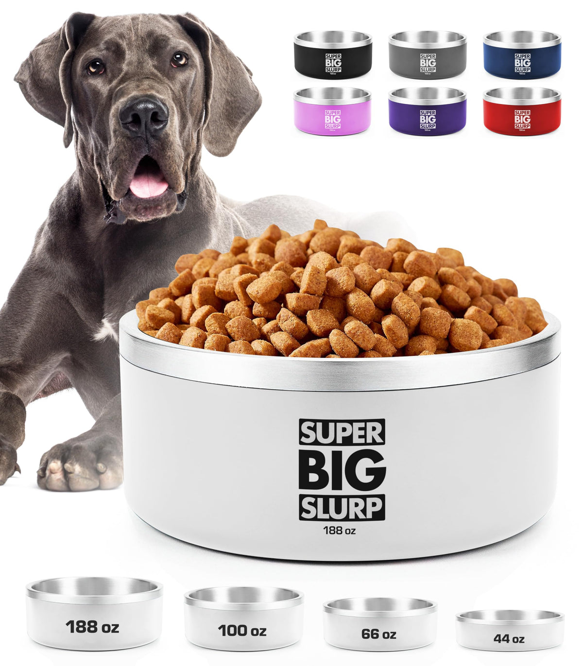 Tuff Pupper heavy-duty insulated dog bowl front view showing large capacity for food and water.