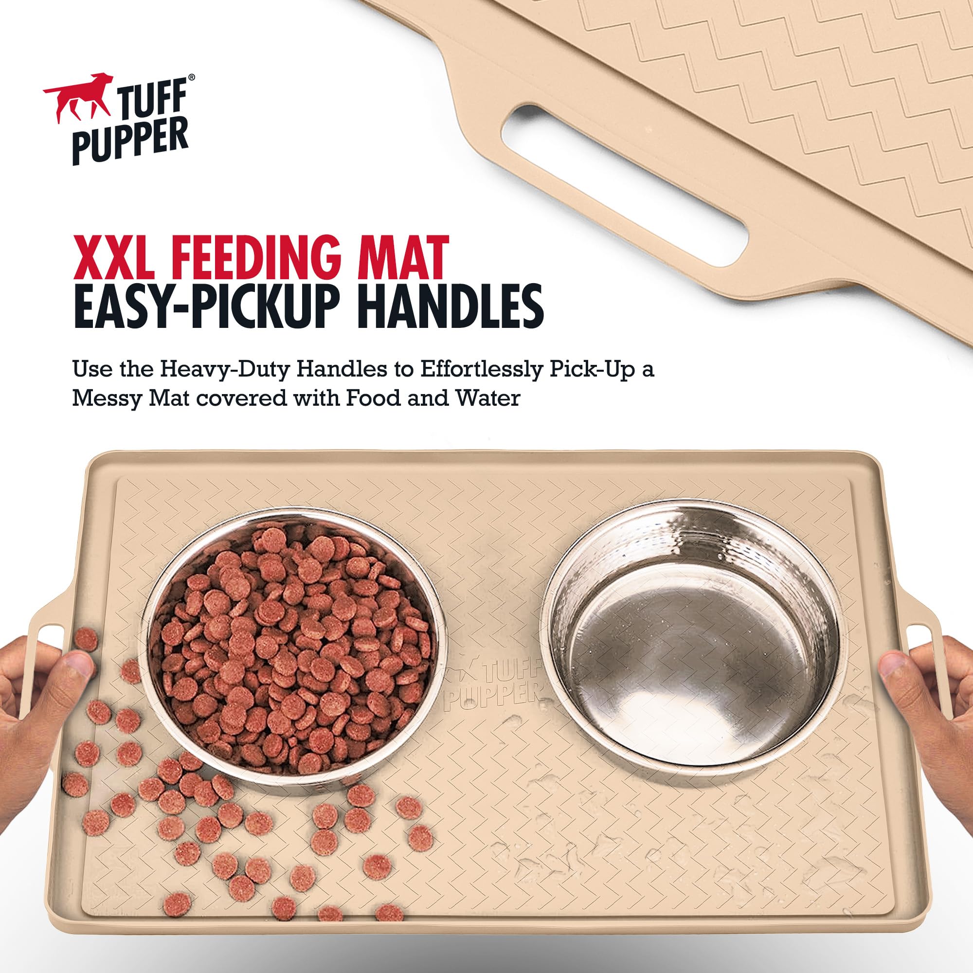 Tuff Pupper mat with handles enabling easy carry of mess to sink
