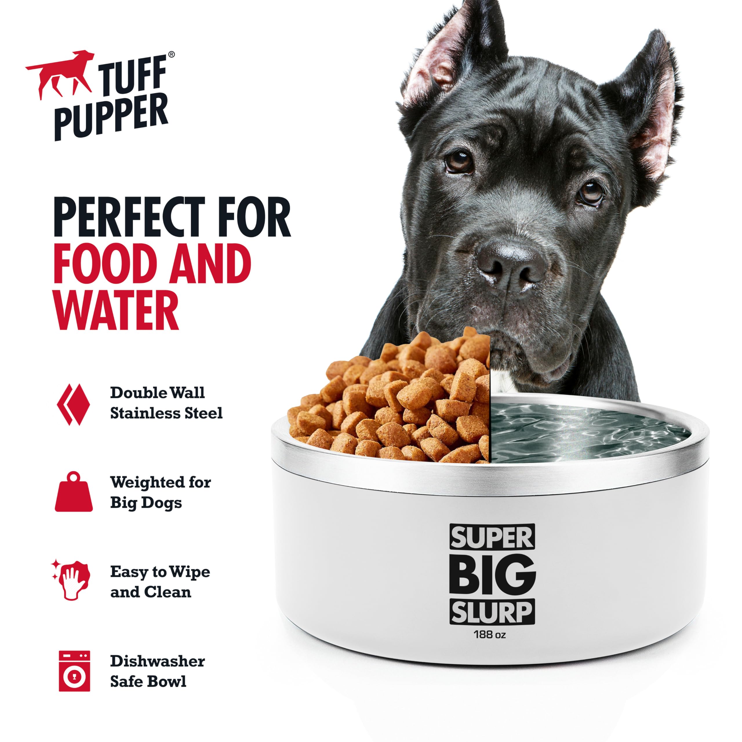 Tuff Pupper non-slip weighted base prevents spills during meals.