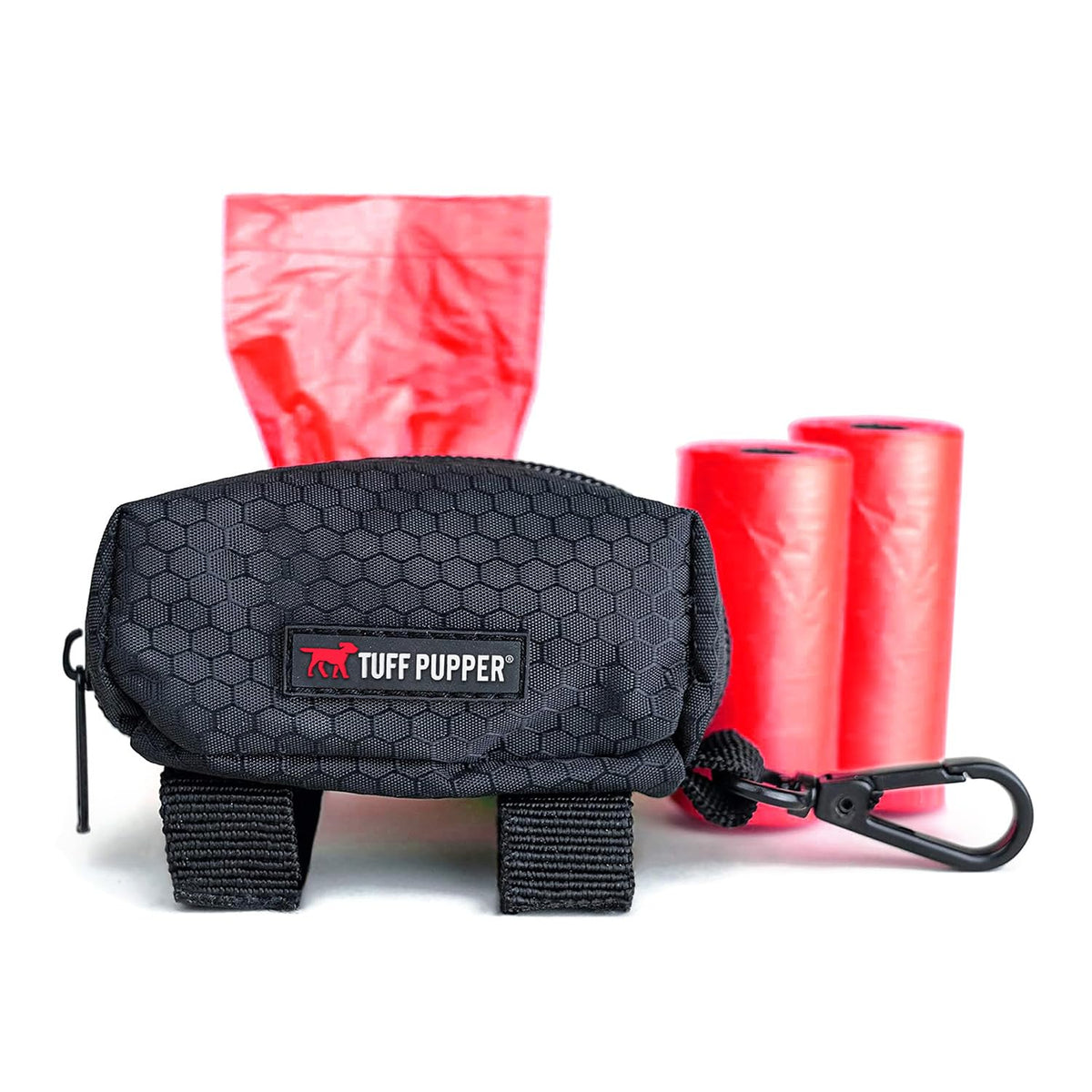 Tuff Pupper poop bag holder with zipper dispenser for quick bag access.