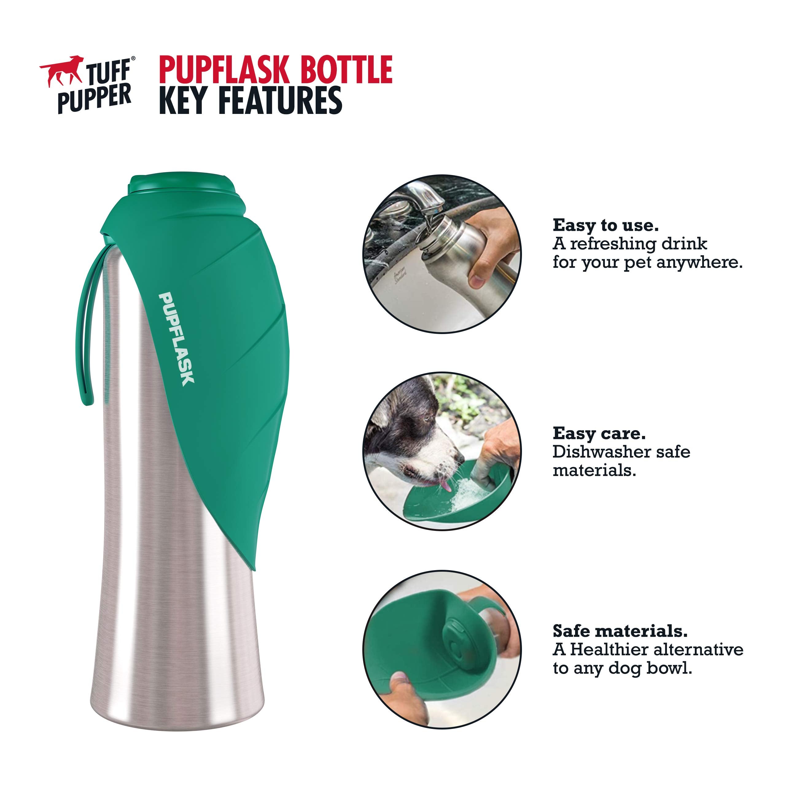 Tuff Pupper PupFlask cap-open shows quick water access for dogs