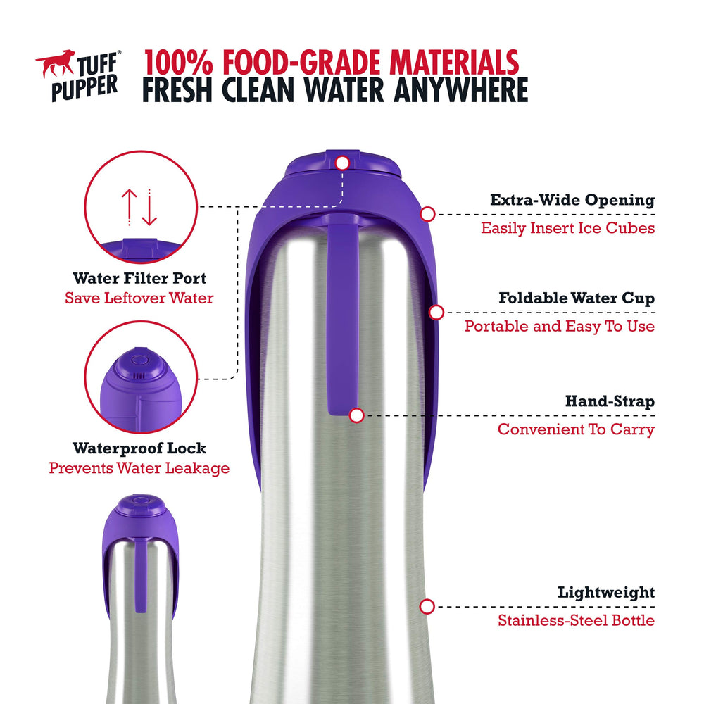 Tuff Pupper PupFlask silicone cup extended for quick hydration during walks.